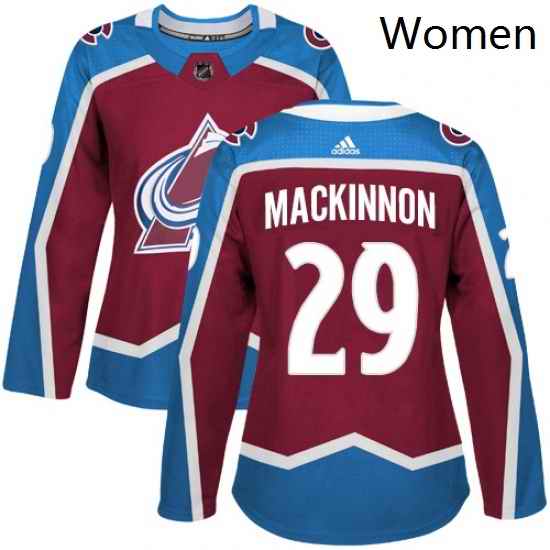 Womens Adidas Colorado Avalanche 29 Nathan MacKinnon Authentic Burgundy Red Home NHL Jersey